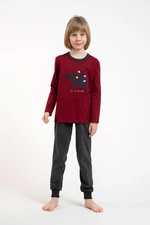 Chlapecké pyžamo Morten, dlouhý rukáv, dlouhé kalhoty - vínová/tmavá melanž