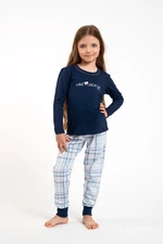 Girls' pyjamas Glamour, long sleeves, long pants - navy blue/print