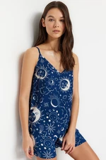 Trendyol Indigo Galaxy Patterned Undershirt-Shorts Woven Pajamas Set