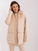 Beige fur vest with lining