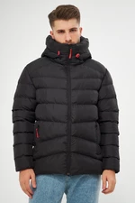 River Club Pánsky čierny vláknitý vodný a vetruodolný zimný kabát