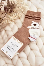 Youth warm socks with teddy bear, light brown