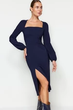 Trendyol Navy Blue Slit Square Neck Woven Woven Dress