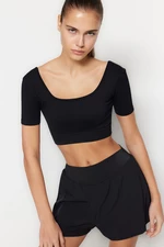 Trendyol Black Seamless Crop Extra Soft Textured Square Neck Sports Blouse