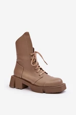 Women's leather ankle boots with a massive flat heel Zazoo - dark beige