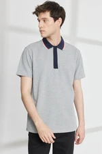 ALTINYILDIZ CLASSICS Men's Gray Melange Slim Fit Slim Fit Polo Neck Short Sleeved Cotton T-Shirt. ALTINYILDIZ CLASSICS Men's Gray Melange Slim Fit Slim Fit Polo Neck Short Sleeved Cotton T-Shirt.