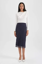 DEFACTO Straight Fit Polka Dot Tulle Lined Normal Waist Midi Knitted Skirt