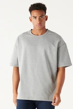 AC&Co / Altınyıldız Classics Men's Gray Melange Oversized Loose Fit Crew Neck Short Sleeved Sweatshirt T-Shirt.