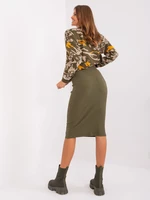 Khaki midi striped knit skirt
