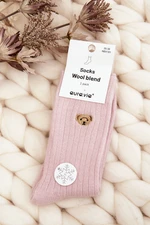 Women's thick socks with teddy bear, pink