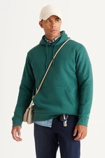 AC&Co / Altınyıldız Classics Men's Dark Green Standard Fit Normal Cut 3 Thread Hooded Cotton Sweatshirt with Inner Fleece