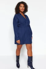 Trendyol Curve Navy Blue Plain Shirt Dress Mini Woven Plus Size Dress