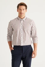 AC&Co / Altınyıldız Classics Men's Brown White Slim Fit Slim Fit Slim Fit Collar Hidden Buttons Collar Cotton Shirt
