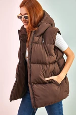 Bianco Lucci Women's Pocket Hooded Sleeveless Inflatable Vest