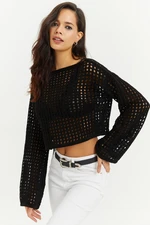 Cool & Sexy Women's Black Spanish Sleeve Openwork Knitwear Short Blouse Cool & Sexy Women's Black Spanish Sleeve Openwork Knitwear Short Blouse