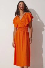 Šťastie İstanbul Dámske oranžové volánové pletené šaty