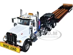 Peterbilt 367 Day Cab White and Talbert 55SA Tri-Axle Lowboy Trailer Black 1/50 Diecast Model by First Gear