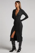 Madmext V-Neck Long Knitwear Dress With Black Buttons