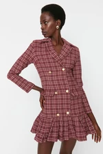 Trendyol vícebarevná sukně s volánkovým tlačítkem s detailním tvídem tkané šaty
