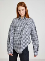 White and Black Ladies Plaid Shirt with Balloon Sleeves Guess - Ladies White and Black Ladies Plaid Shirt with Balloon Sleeves Guess - Ladies