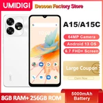 UMIDIGI A15, A15C Smartphone 6.7" FHD+ Screen Android 13 8GB+ 256GB 64MP Camera 5000mAh Battery NFC Mobile phone Global Version