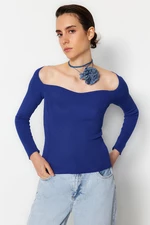 Trendyol Saxe kék szív nyakú kötöttáru pulóver