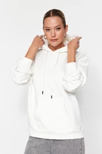 Trendyol silná ecru, uvnitř fleece, oversized/široký střih s kapucí základní pletená mikina