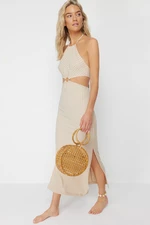 Trendyol Beige Maxi Knitted Accessory Knitwear Look Beach Dress