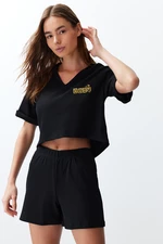 Trendyol Black Embroidered Ribbed Knitted Pajamas Set