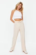 Trendyol Beige Roll Up Detail Wide Leg Woven Trousers