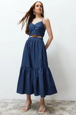 Trendyol Indigo Flared Cotton Maxi Length Woven Skirt