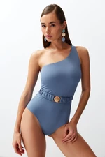 Trendyol Blue Belted One Shoulder Regular Swimsuit With Accessory