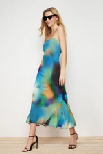 Trendyol Multicolored Abstract Patterned Skirt Flounces Strapless Midi Woven Dress