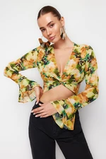 Trendyol Multicolored Patterned Crop Chiffon Blouse