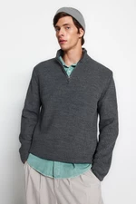 Trendyol Dark Gray Regular Fit Half Turtleneck Zipper Collar Sweater