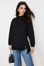 Trendyol Black Knitted Sweatshirt with Side Stud Detail
