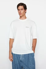 Trendyol Ecru Oversize 100% Cotton Minimal Text Printed T-Shirt