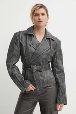 Kožená bunda Gestuz dámska, šedá farba, prechodná, 10909058