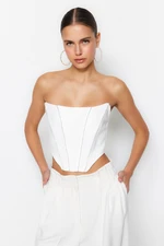 Trendyol Ecru Crop Lined Woven Corset Detailed Shiny Stone Bridal Bustier