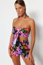 Trendyol Floral Patterned Woven Tie 100% Cotton Blouse Shorts Beach Set