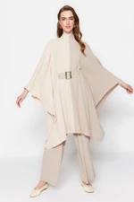 Trendyol Beige Color Block Tunic-Pants Woven Suit with a Belt Waist