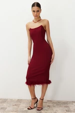 Trendyol Burgundy Body-fitting Woven Corset Detail Otricated Elegant Evening Dress