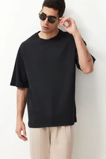 Trendyol Basic Anthracite Oversize/Wide Cut Textured Waffle Short Sleeve T-Shirt