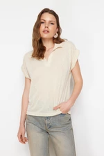 Trendyol Stone Linen Look Regular/Normal Fit Polo Neck Short Sleeve T-shirt