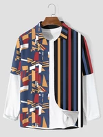 Mens Geometric & Striped Pattern Fakes Two Long Sleeve Shirts
