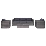 6 Piece Garden Sofa Set with Cushions & Pillows Poly Rattan Gray