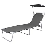 Folding Sun Lounger with Canopy Steel Gray
