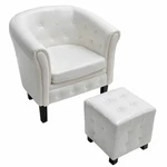 Tub Chair with Footrest White Faux Leather
