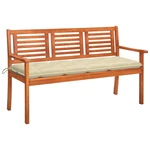 3-Seater Garden Bench with Cushion 59.1" Solid Eucalyptus Wood