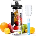 1L Sport Fruit Infuser Water Bottle with Dual Anti-Slip Grips Flip Top Lid Water Bottle for Office and Home Drinking Cup